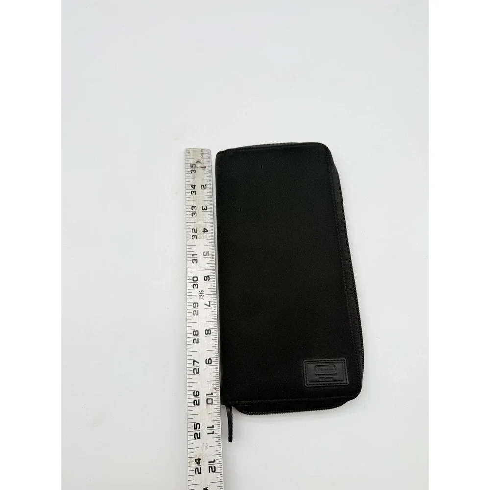 Coach Womens‎ Black Canvas Leather Zip Around Travel Wallet Passport Organizer